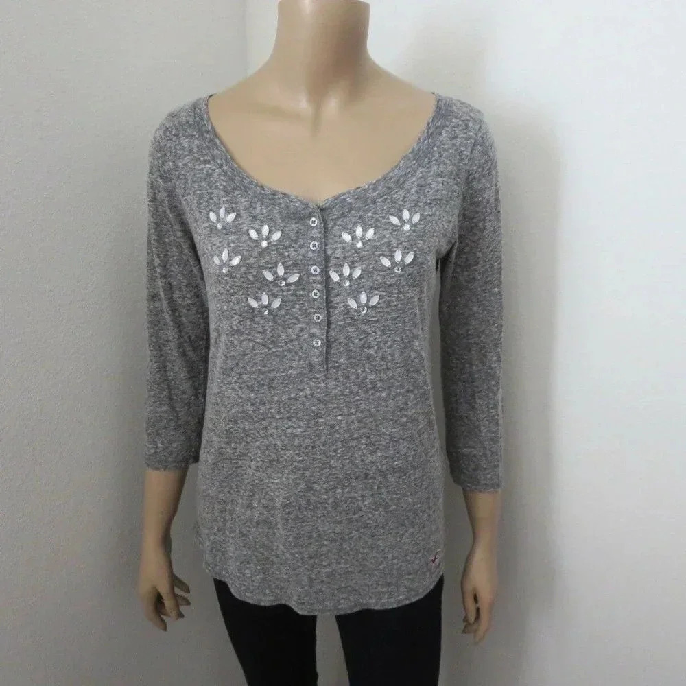Hollister Jewel Embellished Henley Top Size Small